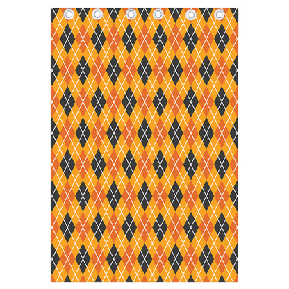 Orange Halloween Argyle Pattern Print Curtain