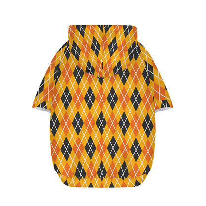 Orange Halloween Argyle Pattern Print Dog Zip Up Hoodie