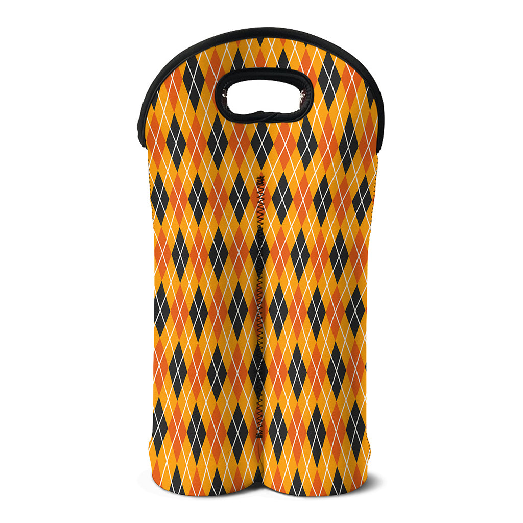 Orange Halloween Argyle Pattern Print Double Neoprene Wine Tote
