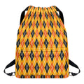 Orange Halloween Argyle Pattern Print Drawstring Backpack
