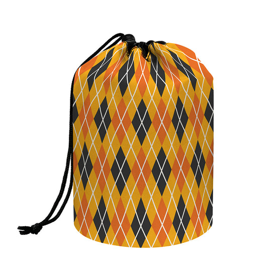 Orange Halloween Argyle Pattern Print Drawstring Makeup Bag
