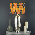 Orange Halloween Argyle Pattern Print Drum Lamp Shade