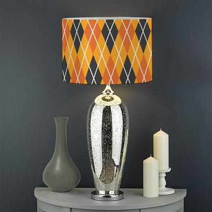 Orange Halloween Argyle Pattern Print Drum Lamp Shade