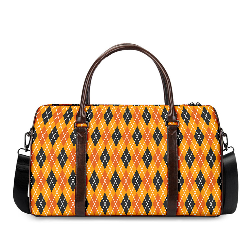 Orange Halloween Argyle Pattern Print Duffle Bag