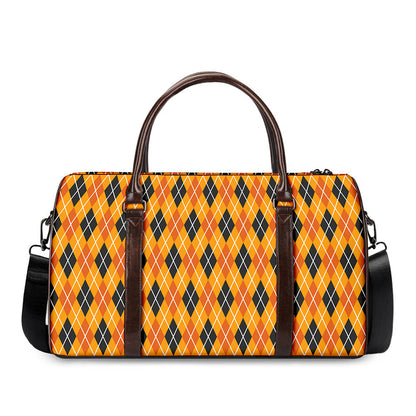 Orange Halloween Argyle Pattern Print Duffle Bag