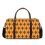Orange Halloween Argyle Pattern Print Duffle Bag