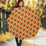 Orange Halloween Argyle Pattern Print Foldable Umbrella