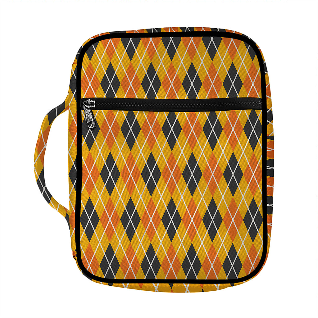 Orange Halloween Argyle Pattern Print Front Pocket Bible Bag