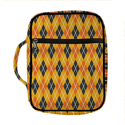 Orange Halloween Argyle Pattern Print Front Pocket Bible Bag
