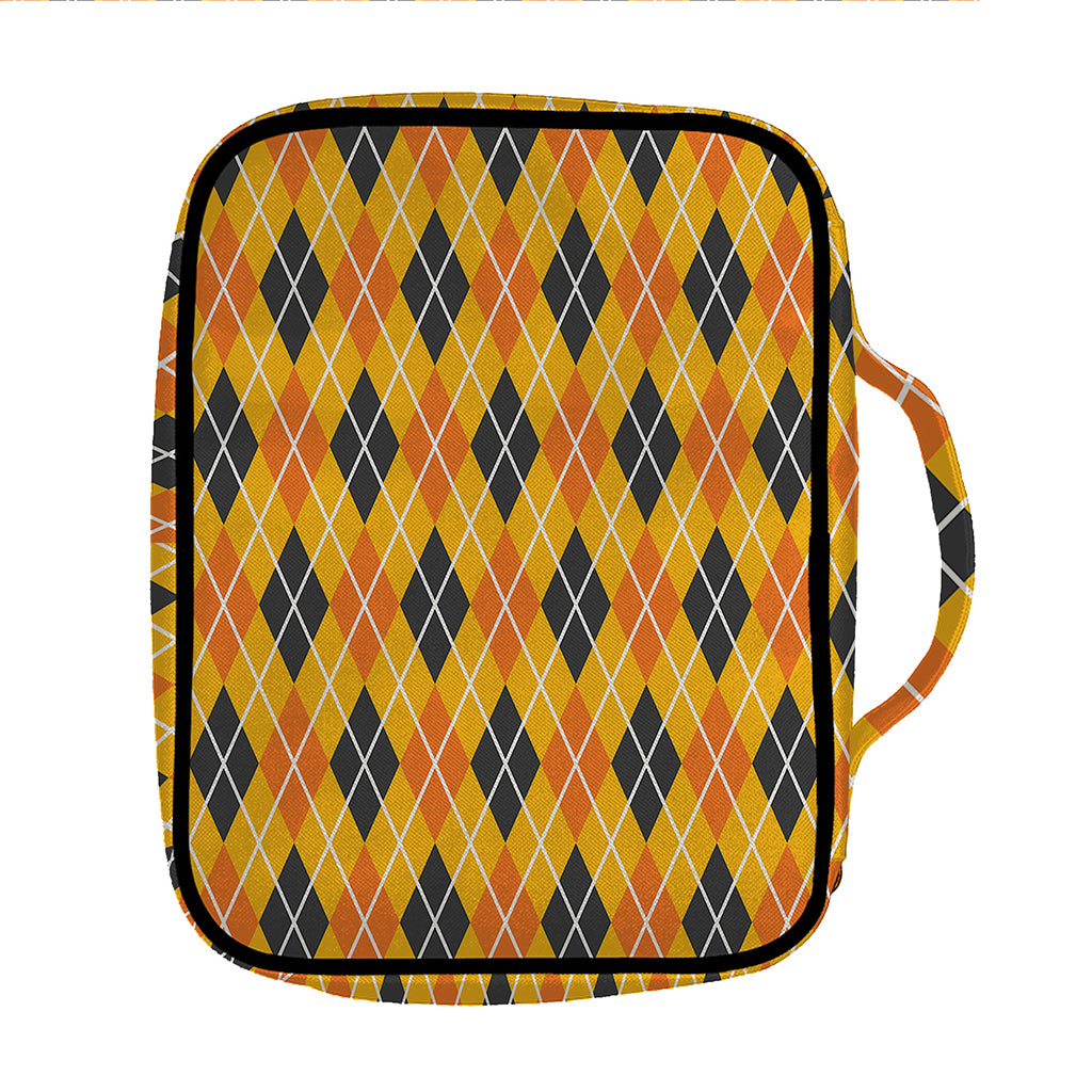 Orange Halloween Argyle Pattern Print Front Pocket Bible Bag