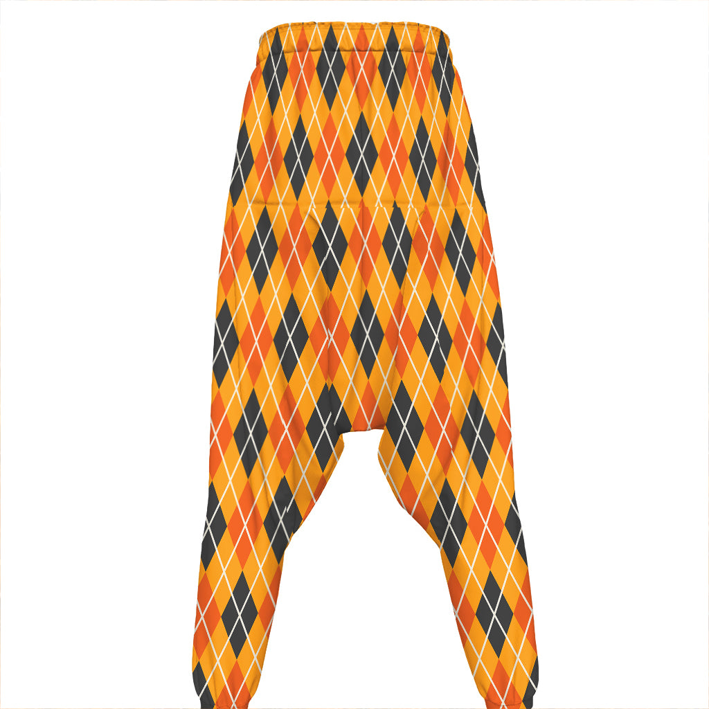 Orange Halloween Argyle Pattern Print Hammer Pants
