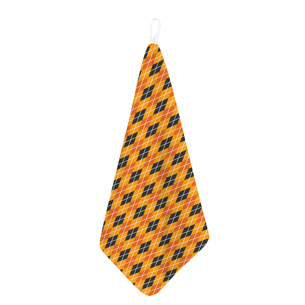 Orange Halloween Argyle Pattern Print Hand Towel
