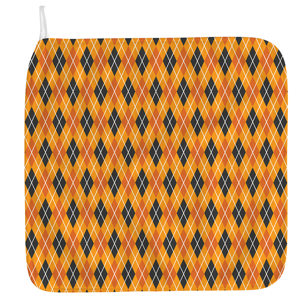 Orange Halloween Argyle Pattern Print Hand Towel
