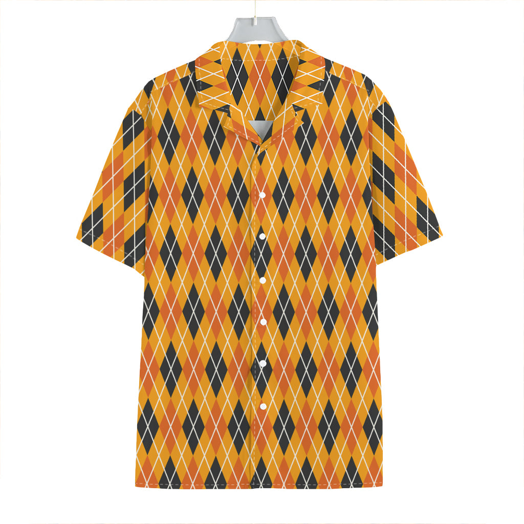 Orange Halloween Argyle Pattern Print Hawaiian Shirt