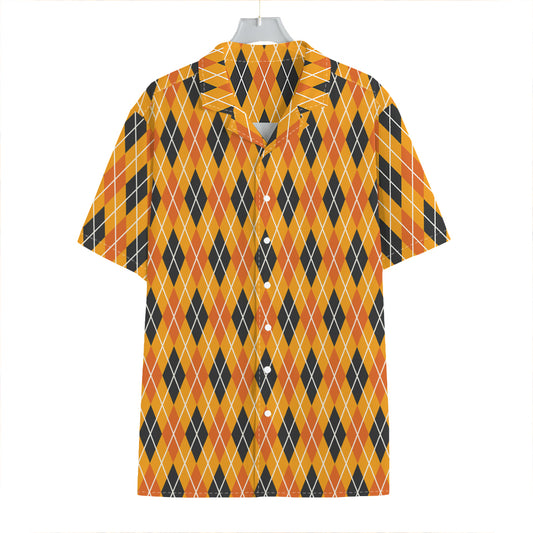 Orange Halloween Argyle Pattern Print Hawaiian Shirt