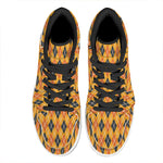Orange Halloween Argyle Pattern Print High Top Leather Sneakers