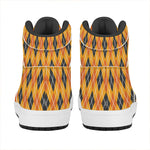 Orange Halloween Argyle Pattern Print High Top Leather Sneakers