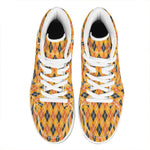 Orange Halloween Argyle Pattern Print High Top Leather Sneakers