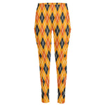 Orange Halloween Argyle Pattern Print High-Waisted Pocket Leggings