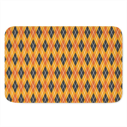 Orange Halloween Argyle Pattern Print Indoor Door Mat