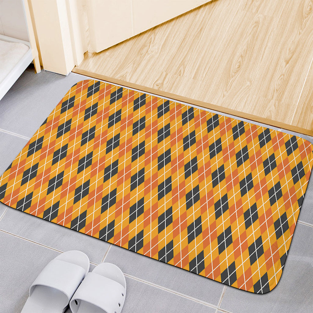 Orange Halloween Argyle Pattern Print Indoor Door Mat