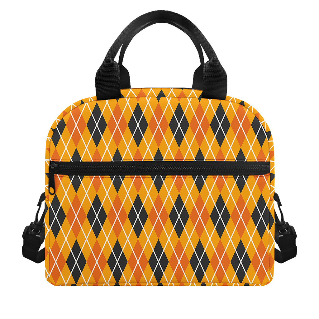 Orange Halloween Argyle Pattern Print Insulated Lunch Bag