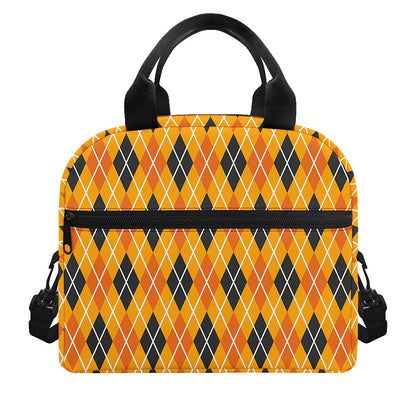 Orange Halloween Argyle Pattern Print Insulated Lunch Bag