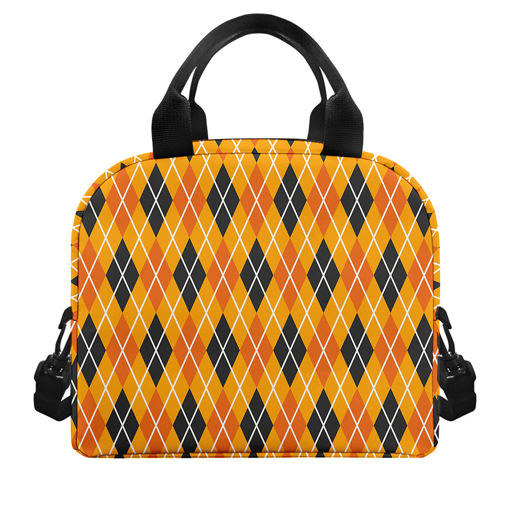 Orange Halloween Argyle Pattern Print Insulated Lunch Bag