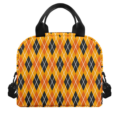 Orange Halloween Argyle Pattern Print Insulated Lunch Bag