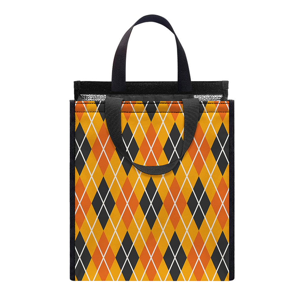 Orange Halloween Argyle Pattern Print Insulated Lunch Tote
