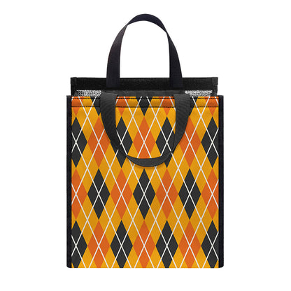 Orange Halloween Argyle Pattern Print Insulated Lunch Tote