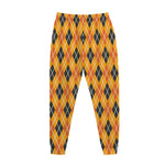 Orange Halloween Argyle Pattern Print Jogger Pants