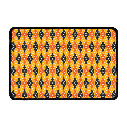 Orange Halloween Argyle Pattern Print Kitchen Mat