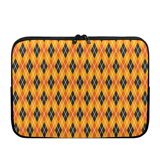 Orange Halloween Argyle Pattern Print Laptop Sleeve