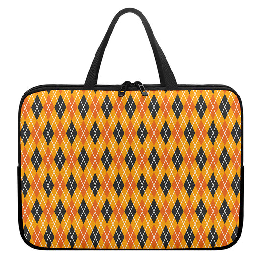 Orange Halloween Argyle Pattern Print Laptop Sleeve With Handle