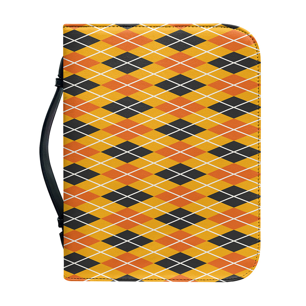 Orange Halloween Argyle Pattern Print Leather Bible Cover