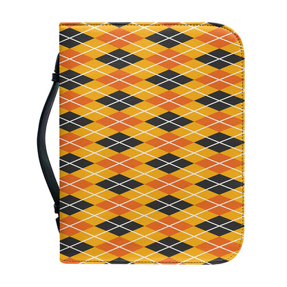 Orange Halloween Argyle Pattern Print Leather Bible Cover