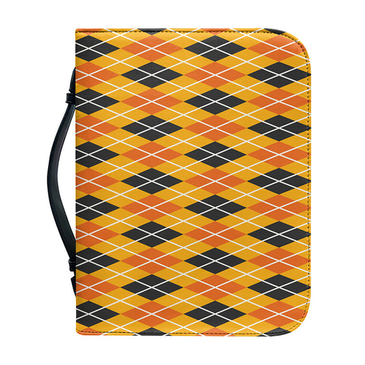 Orange Halloween Argyle Pattern Print Leather Bible Cover