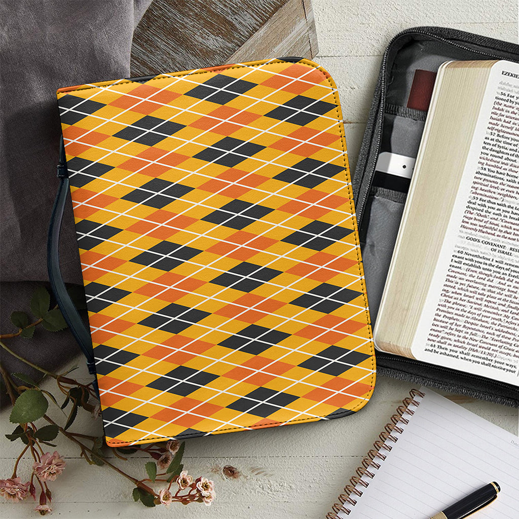Orange Halloween Argyle Pattern Print Leather Bible Cover