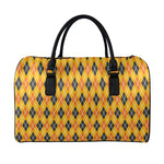 Orange Halloween Argyle Pattern Print Leather Duffle Bag