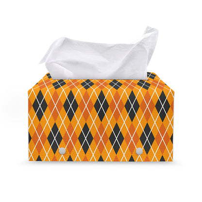 Orange Halloween Argyle Pattern Print Leather Tissue Box Cover