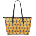 Orange Halloween Argyle Pattern Print Leather Tote Bag With Zipper