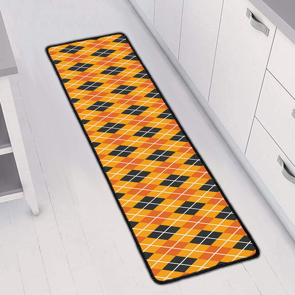 Orange Halloween Argyle Pattern Print Long Kitchen Mat