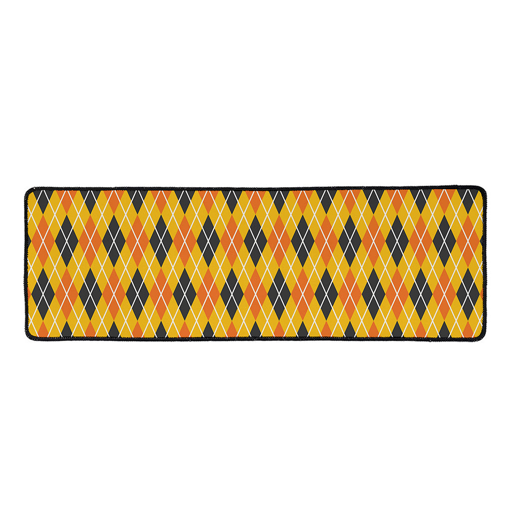 Orange Halloween Argyle Pattern Print Long Kitchen Mat