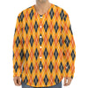 Orange Halloween Argyle Pattern Print Long Sleeve Baseball Jersey