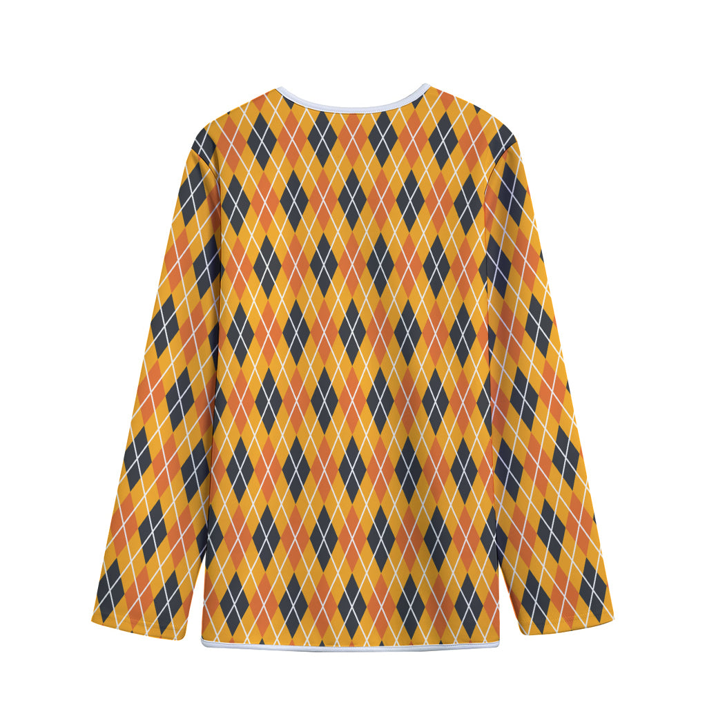 Orange Halloween Argyle Pattern Print Long Sleeve Short Coat