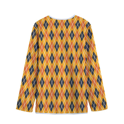 Orange Halloween Argyle Pattern Print Long Sleeve Short Coat