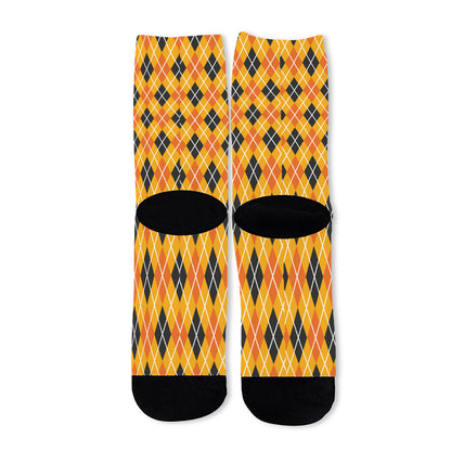 Orange Halloween Argyle Pattern Print Long Socks