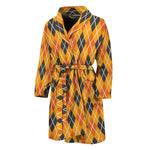 Orange Halloween Argyle Pattern Print Men's Bathrobe