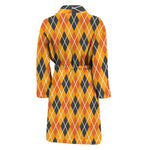 Orange Halloween Argyle Pattern Print Men's Bathrobe